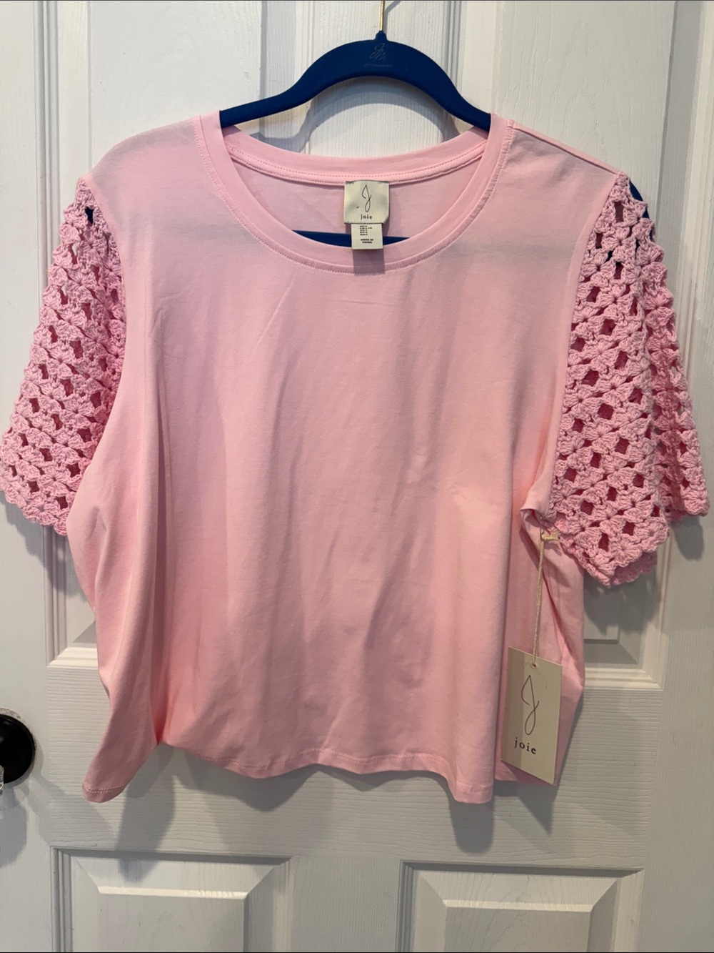 Joie Light Pink Crochet Short-Sleeve Tee